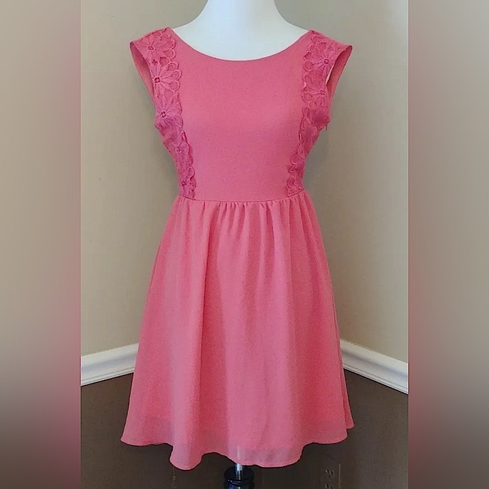 Coral Pink Chiffon Ruffle Open V-Back Mini Dress Coco Love Modcloth Babydoll